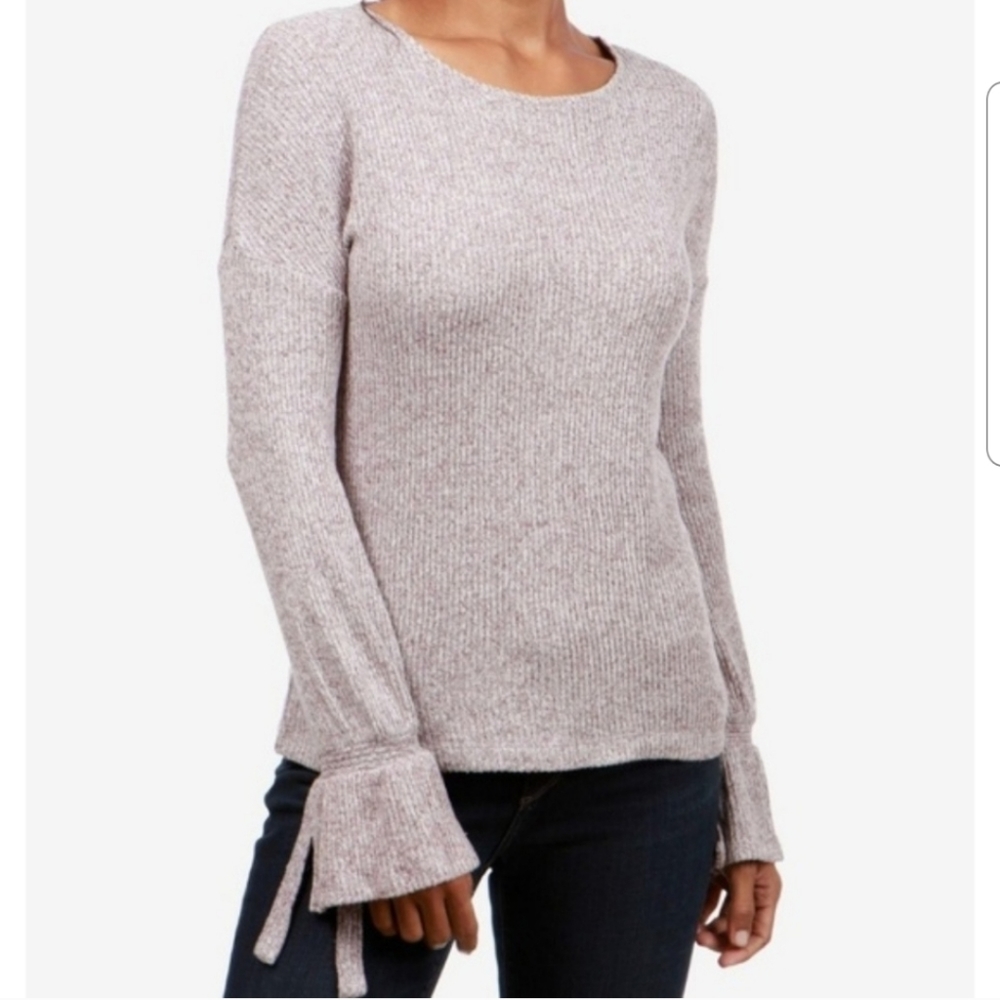 Lucky Brand Bell Tie Sleeve Ribbed Knit Sweater